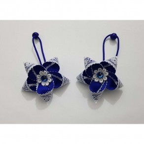 School Uniform Hair Bow, Blue Hair Elastic, Royal Blue Ponytail Holder