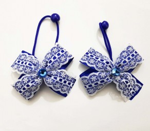 Young Fashion Hair Accessories, White And Blue Hair Clips, Lace Hair Bows
