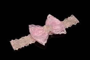 Pink Bow Infant Headband, Lace Hair Bow Newborn Headband, Baby Girl Headband, Toddler Headband